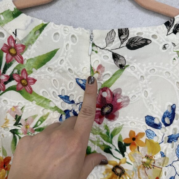 Sundance Dress Womens 14 White Floral Eyelet Embroidered Maxi Lined Boho V Neck - Picture 6 of 8